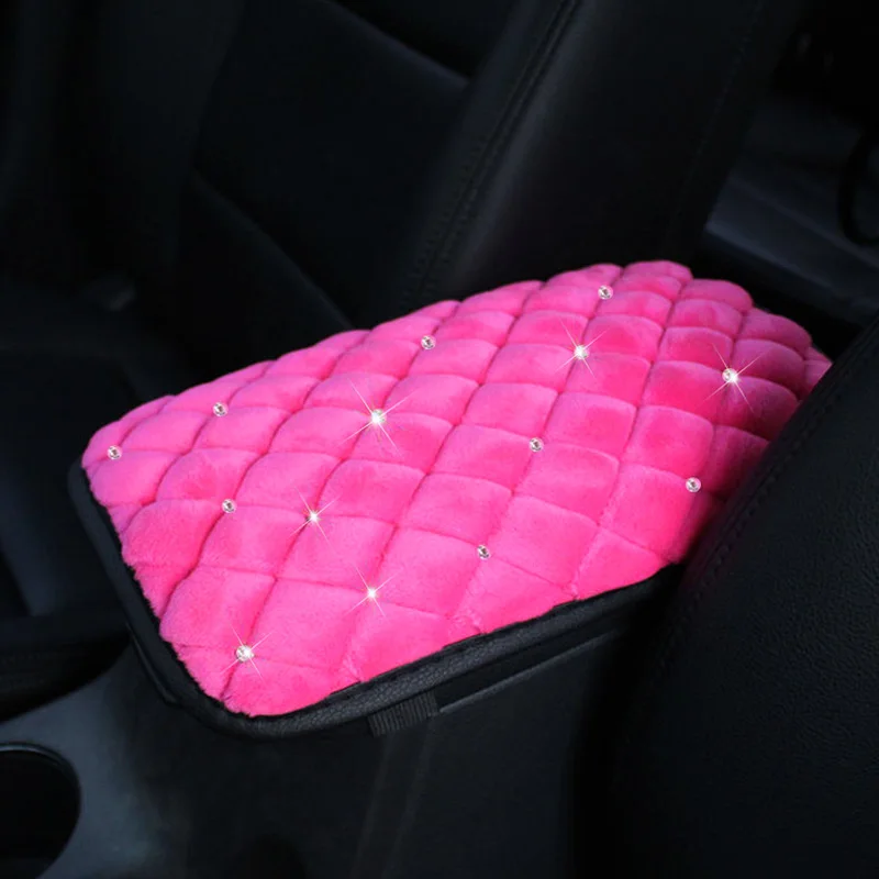 Pink Super Plush Car Neck Pillow Crystal Auto Bone-Shaped Headrest Seat Support Waist Pillows Car Interior Accessories Women