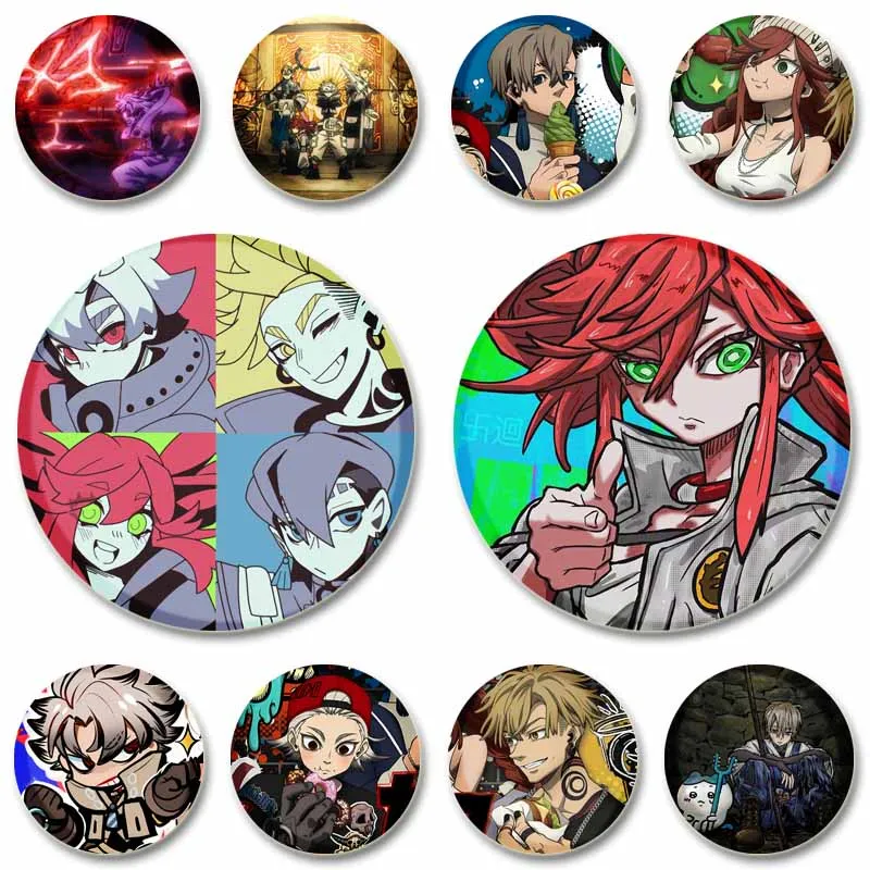 Gachiakuta Rudo Enjin Zanka Riyo Anime Badge Cartoon Character Lapel Pin Plastic Round Brooch for Bag Hat Manga Fan Jewelry Gift