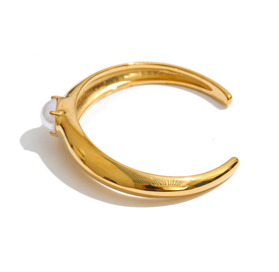 Yhpup 61 mm Manschetten-Armreif aus Edelstahl mit künstlichen Perlen, wasserdicht, personalisierter Sommer-Handgelenkschmuck – Detail 3