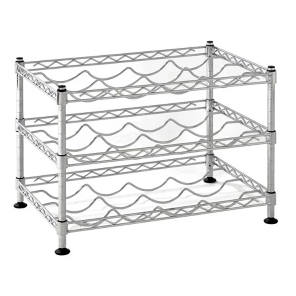

Heavy-Duty Modern Silver Wire Metal Wine Rack-Three-Layer Stackable Bar Display Stand 250kg Capacity Reinforced Frame for Home