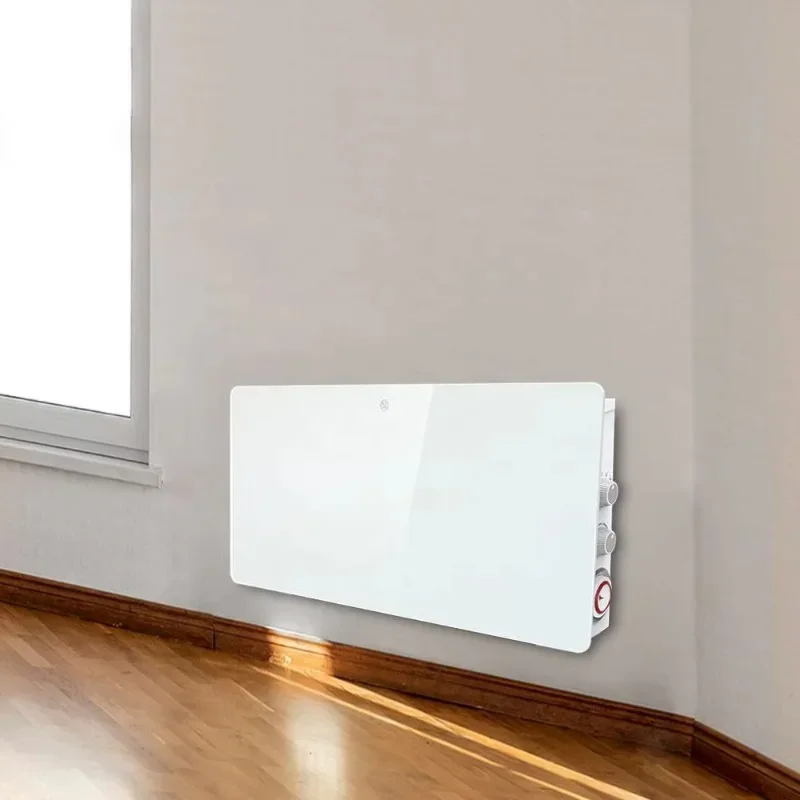 Floor Standing Wall Mounted Glass Panel Heater 1500W Electric Convector Heater for Office Home House white with timer and turbo