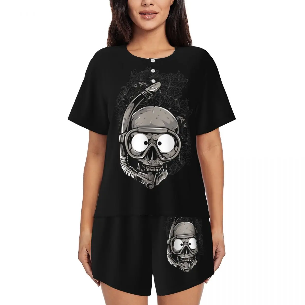 

Пижамный комплект с аквалангом и черепом для дайвинга, женская одежда для сна с короткими рукавами, домашняя одежда, комплект из 2 предметов, пижамы