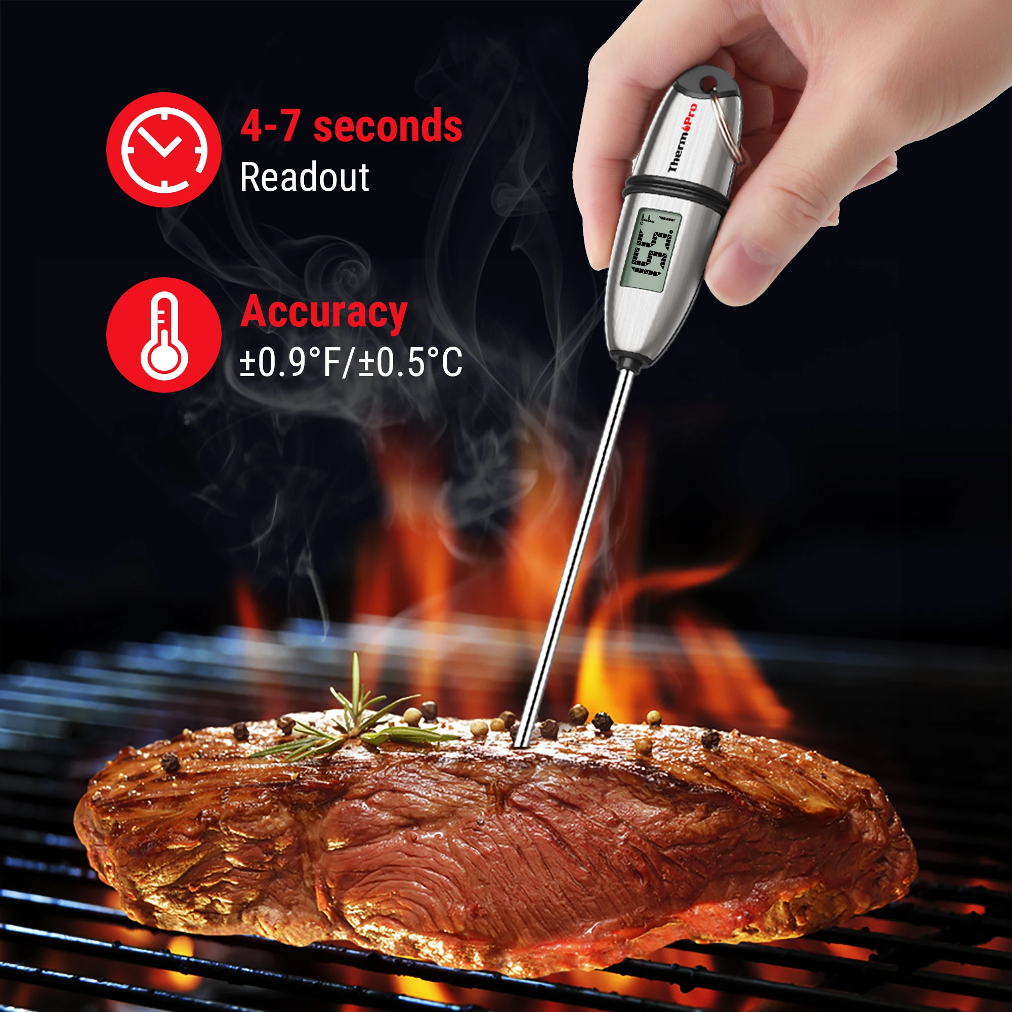 ThermoPro TP02S Instant Reading Digital Food Cooking Kitchen Thermometer For Grill Barbecue Long Probe