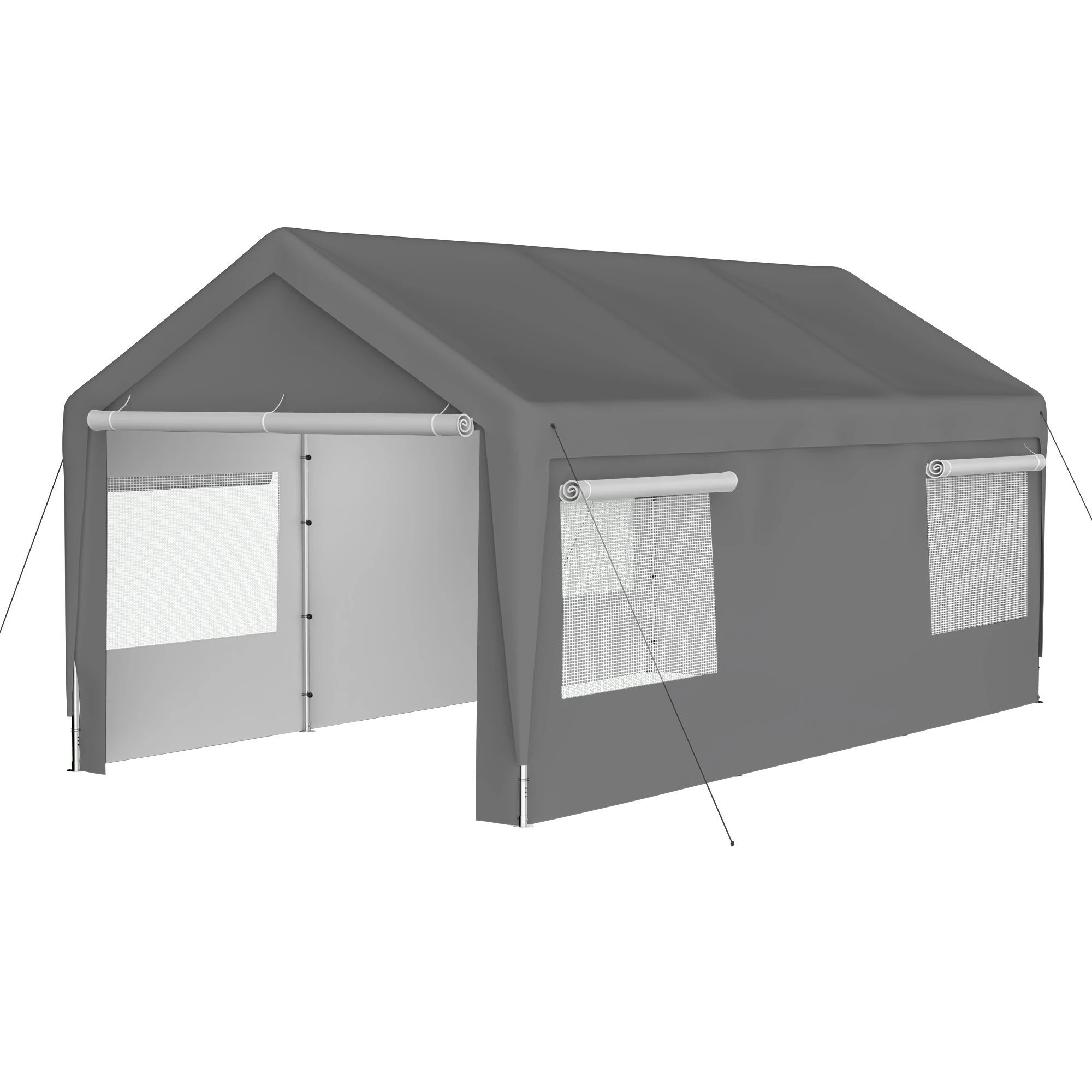 10*20FT Schwerlast-Carport, Outdoor-Autoüberdachung, wasserdicht, UV-Schutz, verzinkter Stahlrahmen, tragbares Garagenzelt mit Netzfenstern für die Lagerung von Pickup-Trucks und anderen Fahrzeugen.