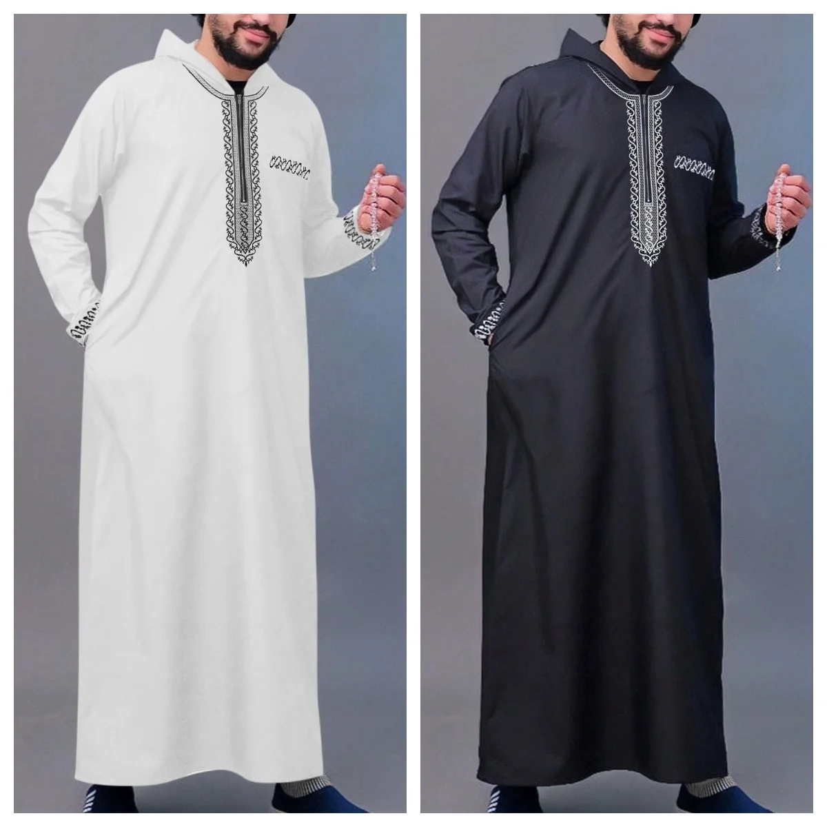 New men\'s loose hooded robe Luxury embroidered long sleeve Muslim garment robe Juba Sobi Traditional men\'s robe