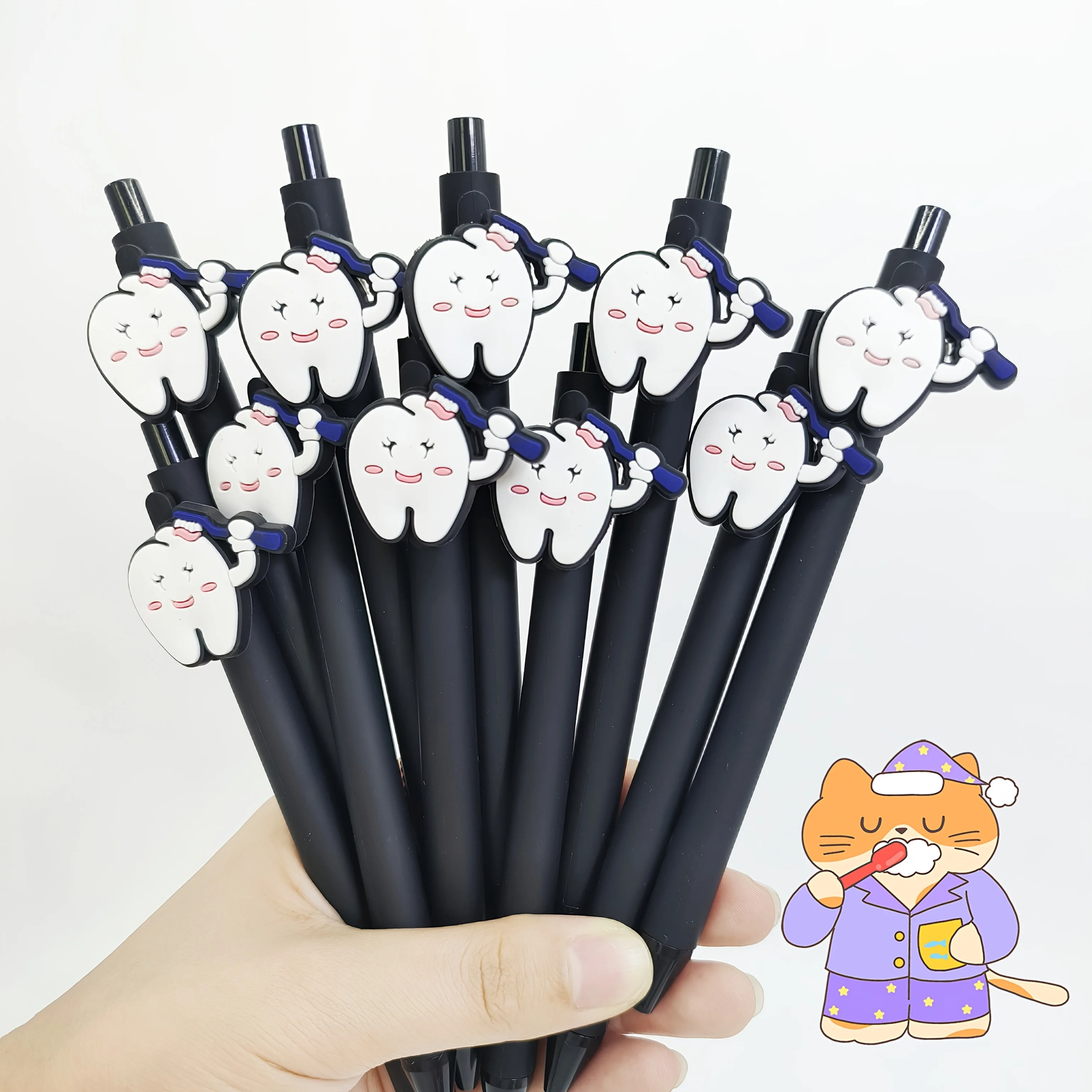 10Pcs tooth ballpoint pen, PVC soft rubber patch pen, World Love Teeth Day ballpoint pen, student school season gift pen