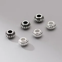 2pcs/lot 925 Sterling Silver Twill Pattern Oval Loose Beads 5mm Pumpkin Shape S925 Silver Beads Spacer DIY Fancy Jewelry Making