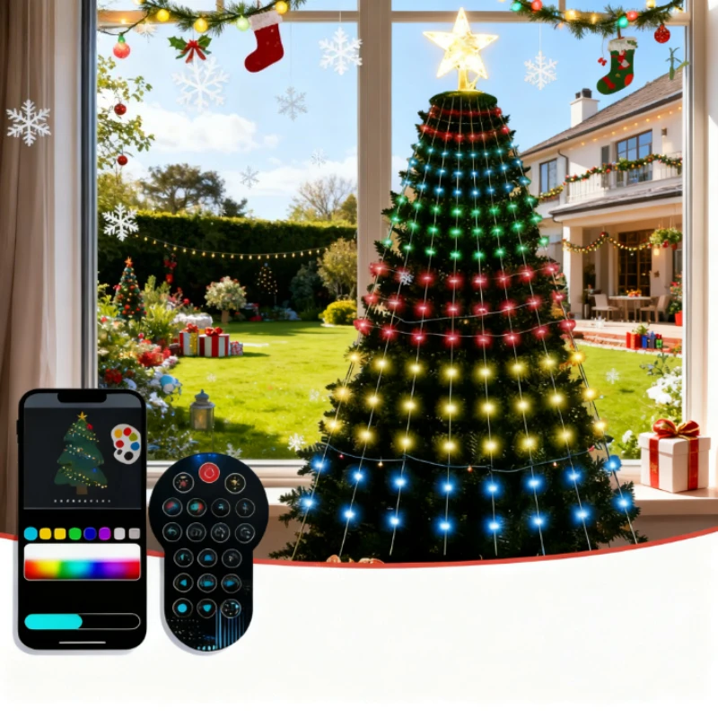 Oświetlenie choinkowe 1.8/2.1m z 400 diodami LED, sterowane aplikacją i pilotem, wodoodporne, do użytku na zewnątrz i wewnątrz, do dekoracji świątecznych.