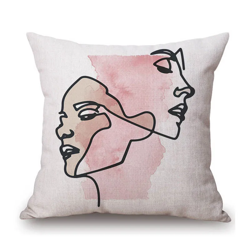 Nordic Home Decoration Art Elegant Abstract Woman Body Curls Line Impressionism Modern Art Linen Sofa Pillow Case Cushion Cover