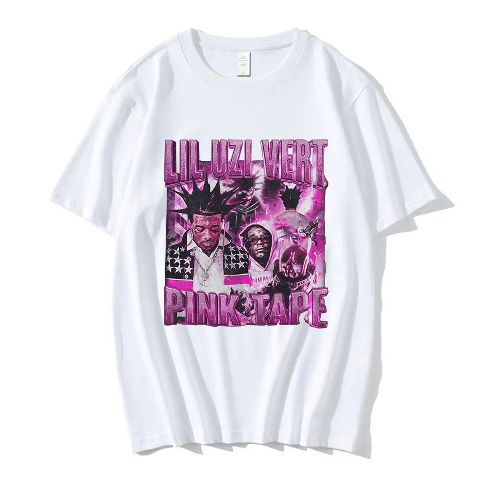 Rapper Lil Uzi Vert Summer T-shirt Men Women Pink Ribbon Printed Clothing Hip Hop Vintage Short Sleeve Oversized Streetwear