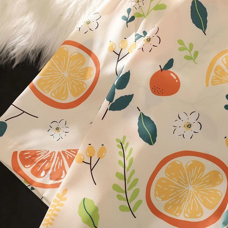 Fashionable Loose Couple Lemon Print Shirt Trendy Versatile Casual Men's And Women's Short Sleeves Fragmented Flower Shirt