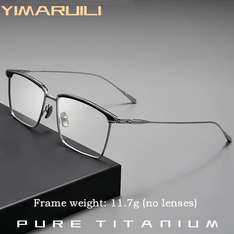 

YIMARUILI High-end Pure Titanium Men's Glasses Ultra-light Acetate Fashion Retro Square Eyewear Business Eyeglasses Frame M887S