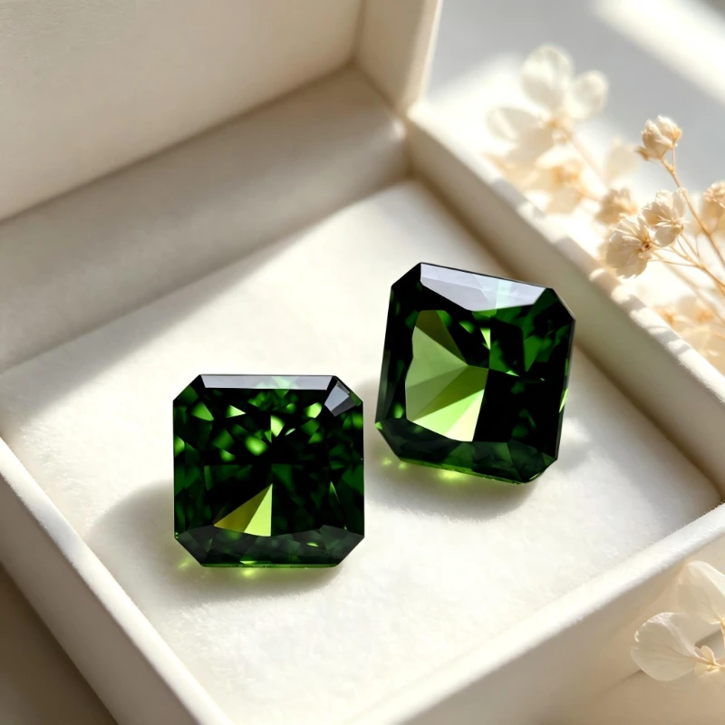 Kubischer Zirkonia, synthetischer Zirkon, grüne Farbe, quadratische Form, CZ 4K-Schliff, 5A+ Qualität, Crushed-Ice-Schliff, hochkarätiger Diamant – Detail 4