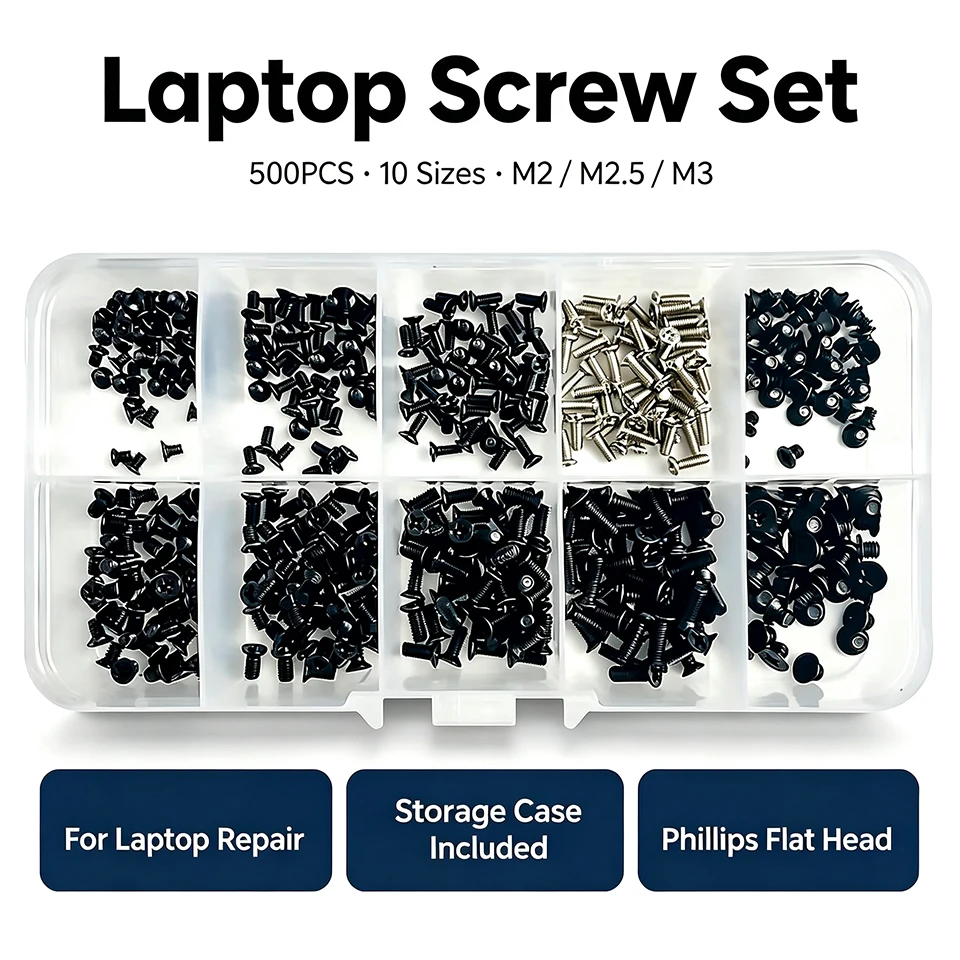 240/500pcs Laptop Screw Kit M2 M2.5 M3 Carbon Steel Flat Head Phillips Screws Set Computer Notebook Laptop Screws Kit