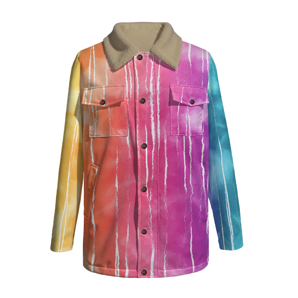Men Artistic Gradient Jacket Vintage Color Block Coat with Sherpa Collar Asymmetric Sleeve Design Streetwear Fashion Outerwear