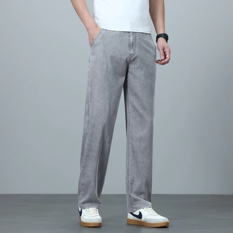 Brand Clothing Summer Cozy Soft Lyocell Men's Jeans Loose Straight Wide Leg Casual With Slant Pockets Trousers Male Plus Size 40 view 5