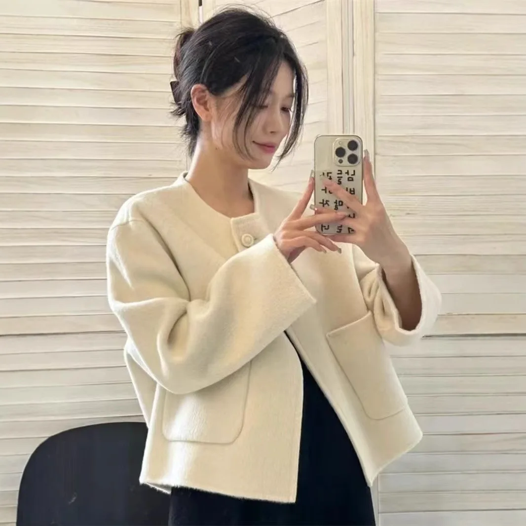 

Tweed Jacket Long Sleeve Womens Spring Multi-Functional Drop-Shoulder Canvas Panelled O-Neck Grid Stand-Collar Bombers Stretchy