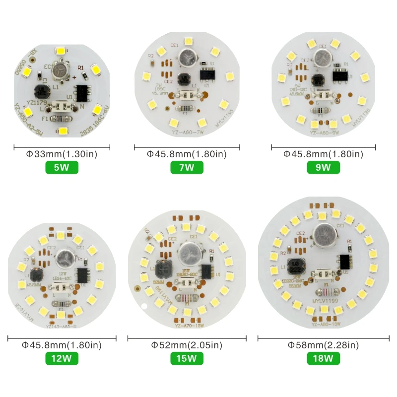 10 sztuk/partia Chip LED 5W 7W 9W 12W 15W 18W do żarówki 2835smd okrągłe koraliki światła AC 220V bez migotania żarówka chipy oświetlenie lampy