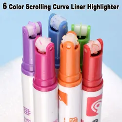 6 Color Scrolling Curve Liner Highlighter Wave Line Love Star Stamp Roller Tip Art Marker Pen For Hand Account Scrapbook Drawing