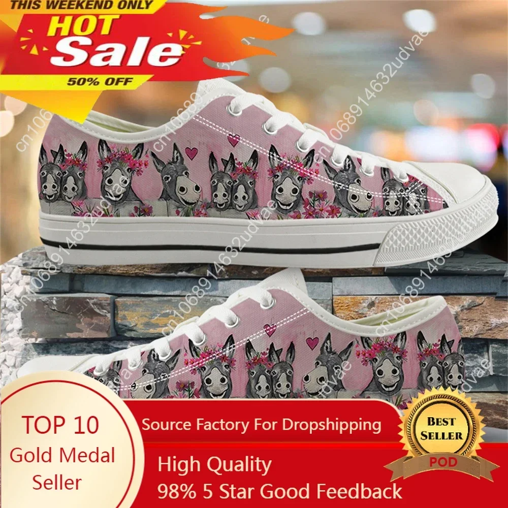 

Woman Low Top Canvas Shoes Donkey Family 3D Cute Pattern Ladies Shoes Lace Up Sneakers