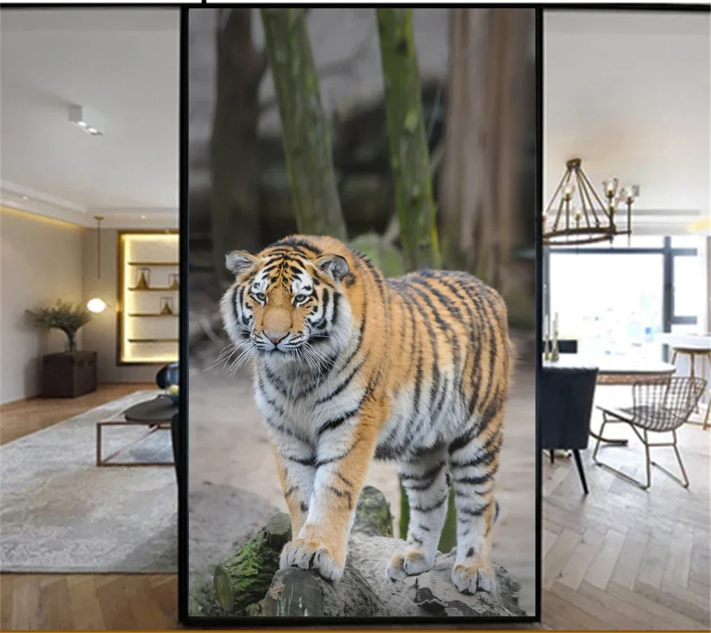 Static Cling Privacy Windows Film Tiger Decorative  Cheetah Stained  Glass Window Stickers  Window Tint 73