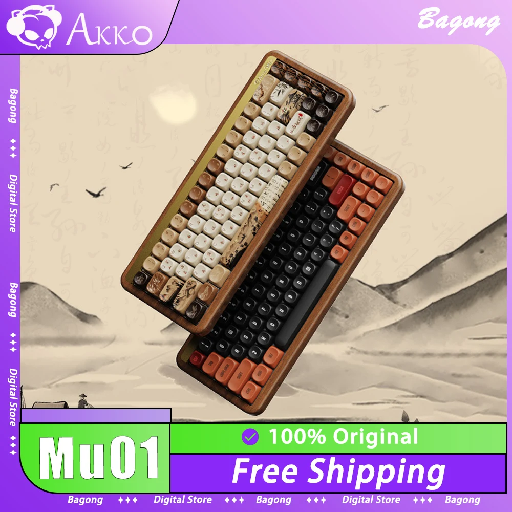 AKKO Mu01 Mechanical Keyboard Three Mode RGB Backlight Walnut Gaming Keyboard Long Battery Life Hot Swap PBT Pc Gamer Accessory