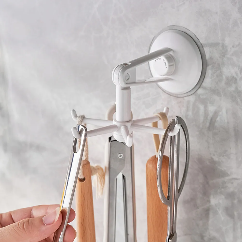 6-Hook Rotating Kitchen Utensil Hanger No-Drill Wall Mounted Hook for Hanging Utensils Cups Coffee Mugs Bathroom Sundries