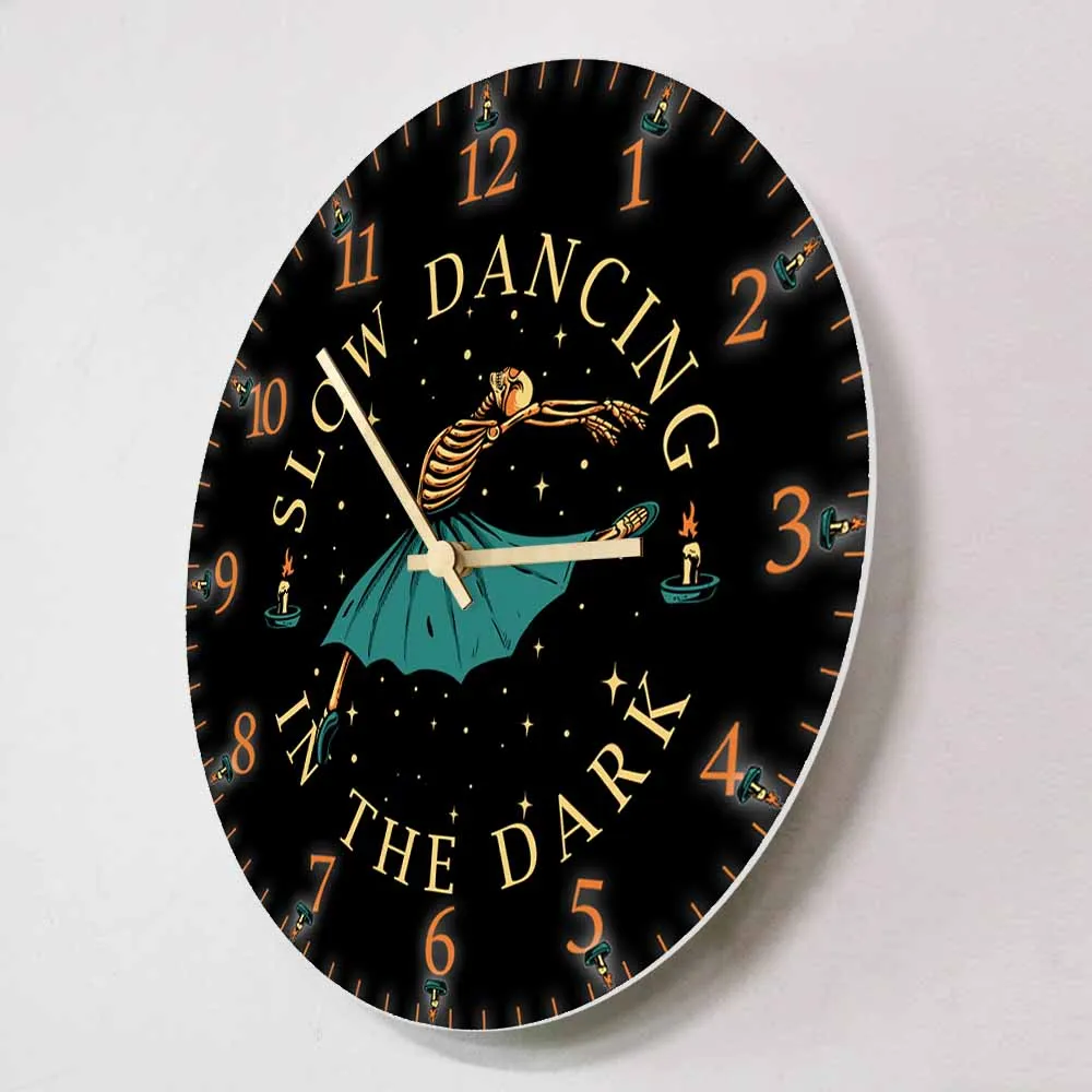 Slow Dancing In The Dark Gothic Skull Dancer Wall Clock Skeletal Ballet Holloween Home Decor Skeleton Ballerina Quiet Wall Watch