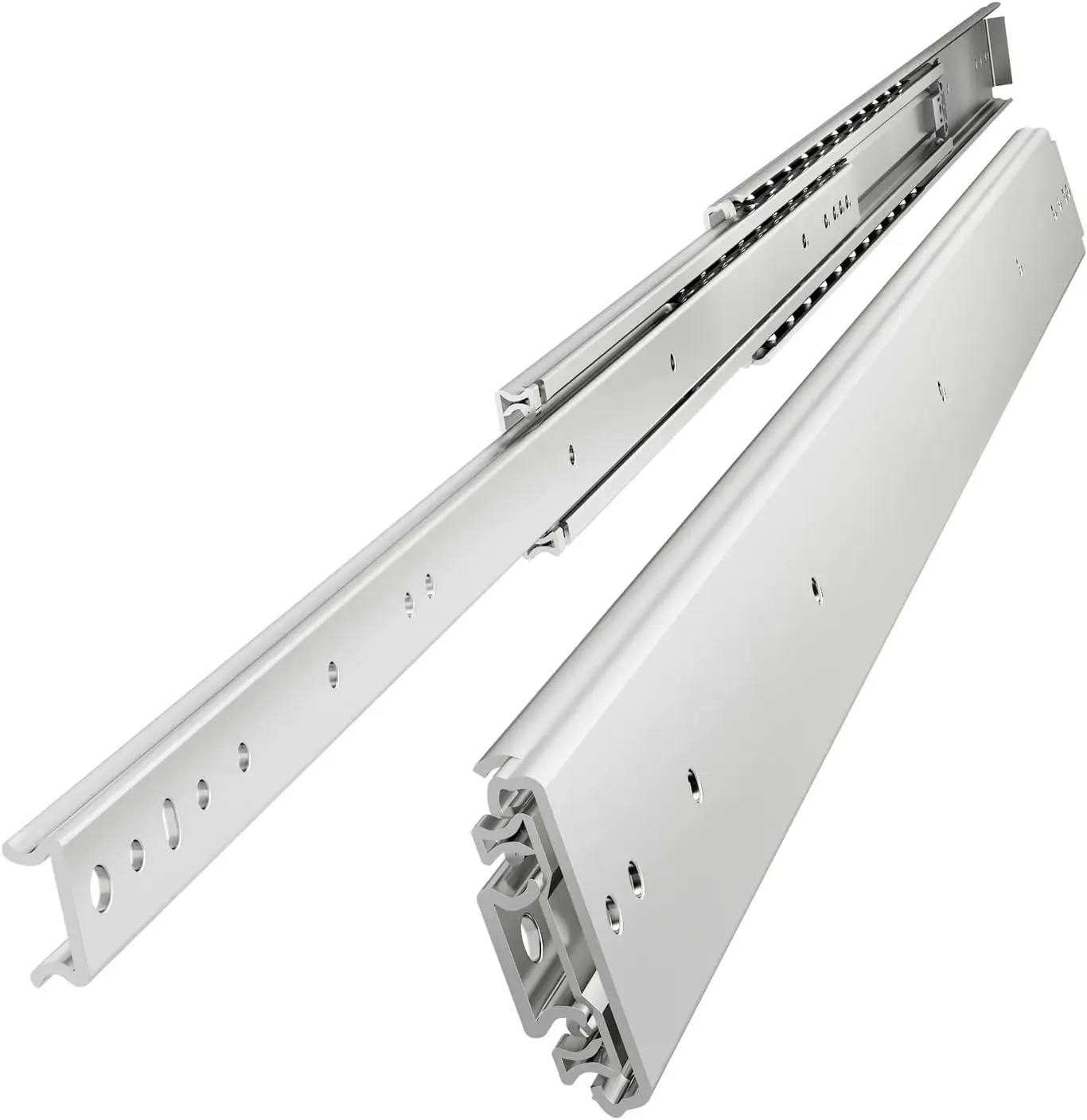 Black 48 Inch Industrial Heavy Duty Side Mount Drawer Slides 3 Inch Width 3-Fold Full Extension Ball Bearing Rails Non-Detachable 379LB Load Capacity No Lock Design, 1 Pair