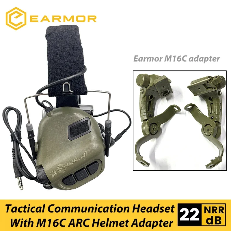 EARMOR M32 MOD4 Earmuffs Tactical Noise Reduction Headset with Earmor M16C Helmet ARC Rail Adapter for Outsport Shooting