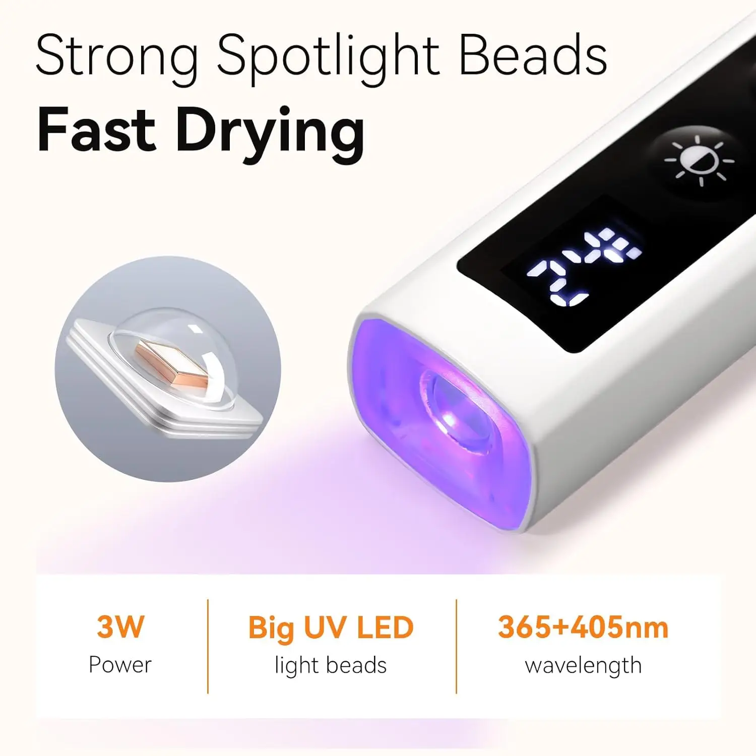 UV Nail Lamp, Handheld Rechargeable with LCD Display & 3 Timers (White)