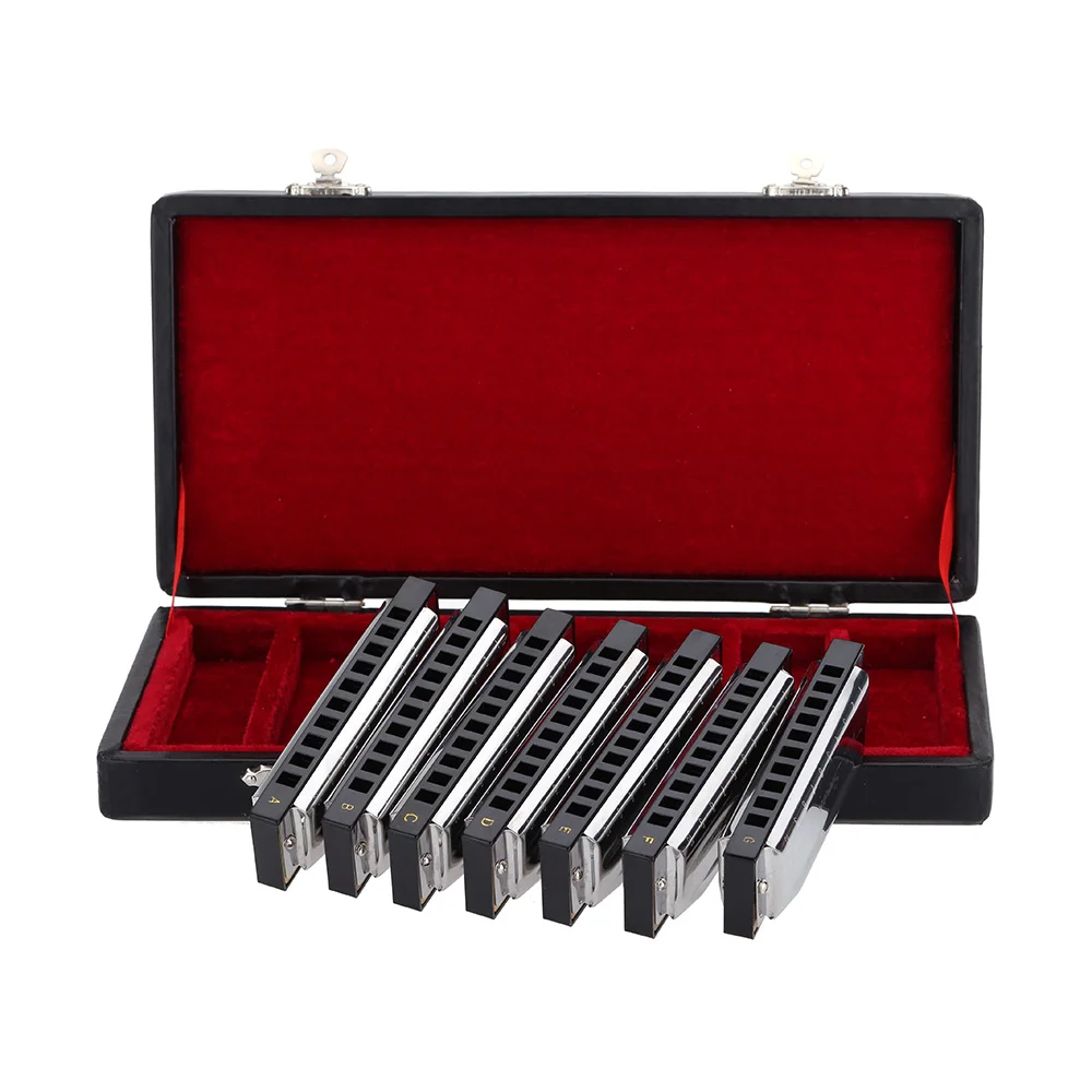 10 Holes Diatonic Harmonica Set (A-G) Professional Blues Harp with Exquisite Gift Box