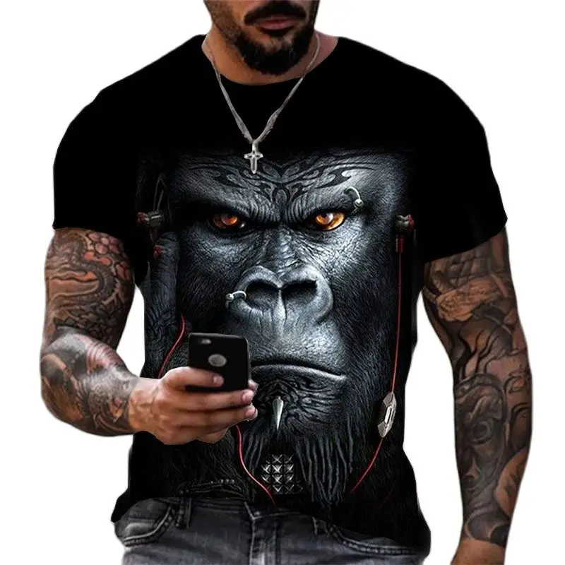 Biker T Shirt For Men Clothing Gorilla Monkey Motorcycle Chopper Bobber School Men\'s Short Sleeve Printed Men‘s T shirt Homme