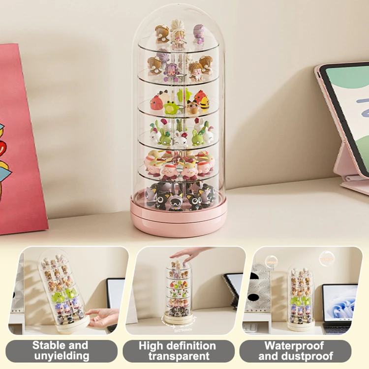 UFORU Home Blind Box Display Organizer, Mehrstöckiges Rotierendes Transparentes Großes Desktop-Figurenregal mit Abdeckung – Detail 2