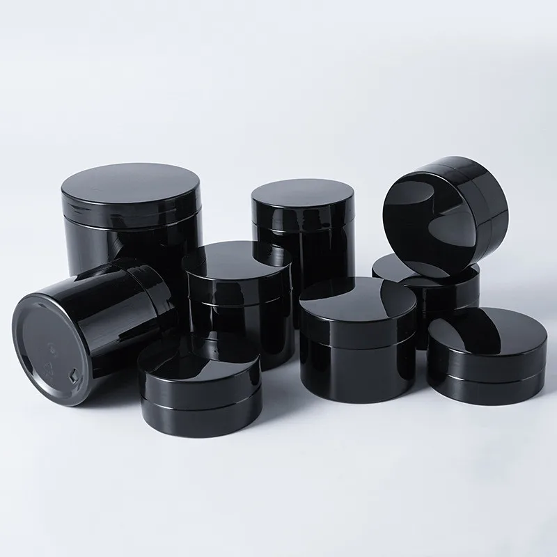 100PCS 50ml-500ml Black Empty Plastic Cream Jar Refillable PET Bottles,Cosmetic Packaging, Cream Pot with Lids & Inner Cover