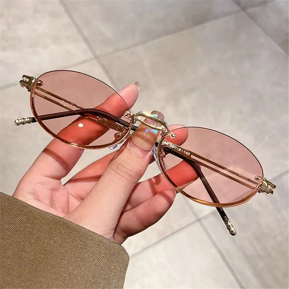 نظارات شمسية عتيقة بدون إطار ، عدسة متدرجة ، نظارات متدرجة للنساء والرجال ، نظارات شمسية بيضاوية للحماية المعدنية ، UV400 #2