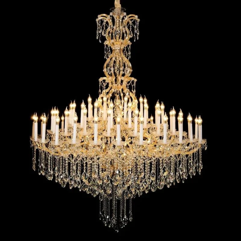 Classic Crystal Chandelier Gold Large Adjustable Height LED Lighting Decorative Ceiling Lamp