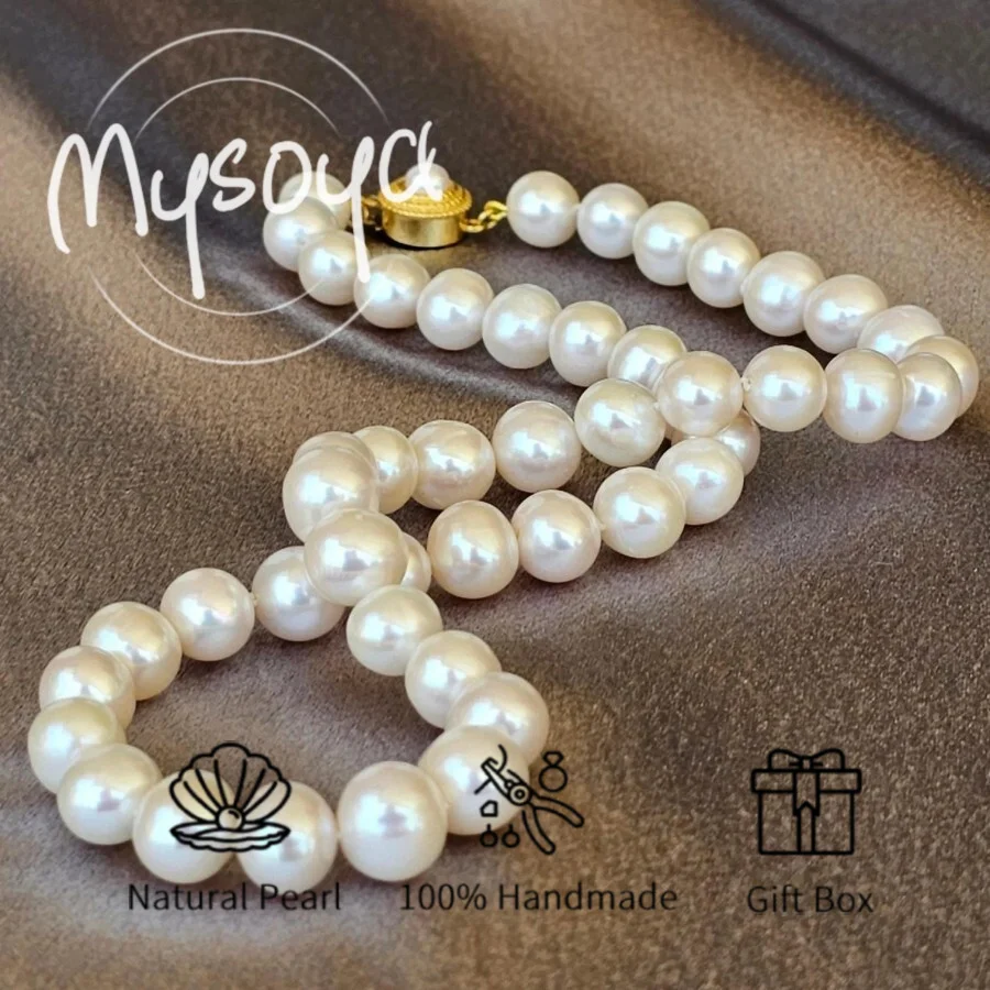 

MYSOYA 8-9 мм белое ожерелье из пресноводного жемчуга АК, круглое с подарочной коробкой, идеальный подарок на свадьбу, день рождения, Рождество, Новый год