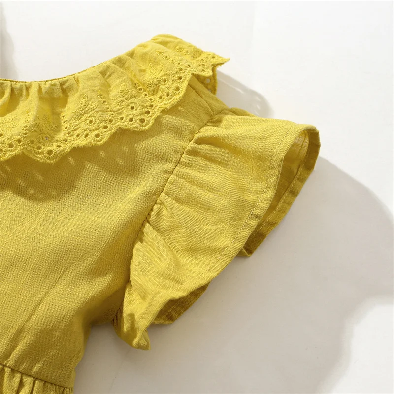 Spring meter 2-8 Jahre Neuankömmling Mädchen Kleider Blumen applikation heiß verkaufen Sommer Kinder Kleidung Kurzarm Baby Kleider – Detail 16