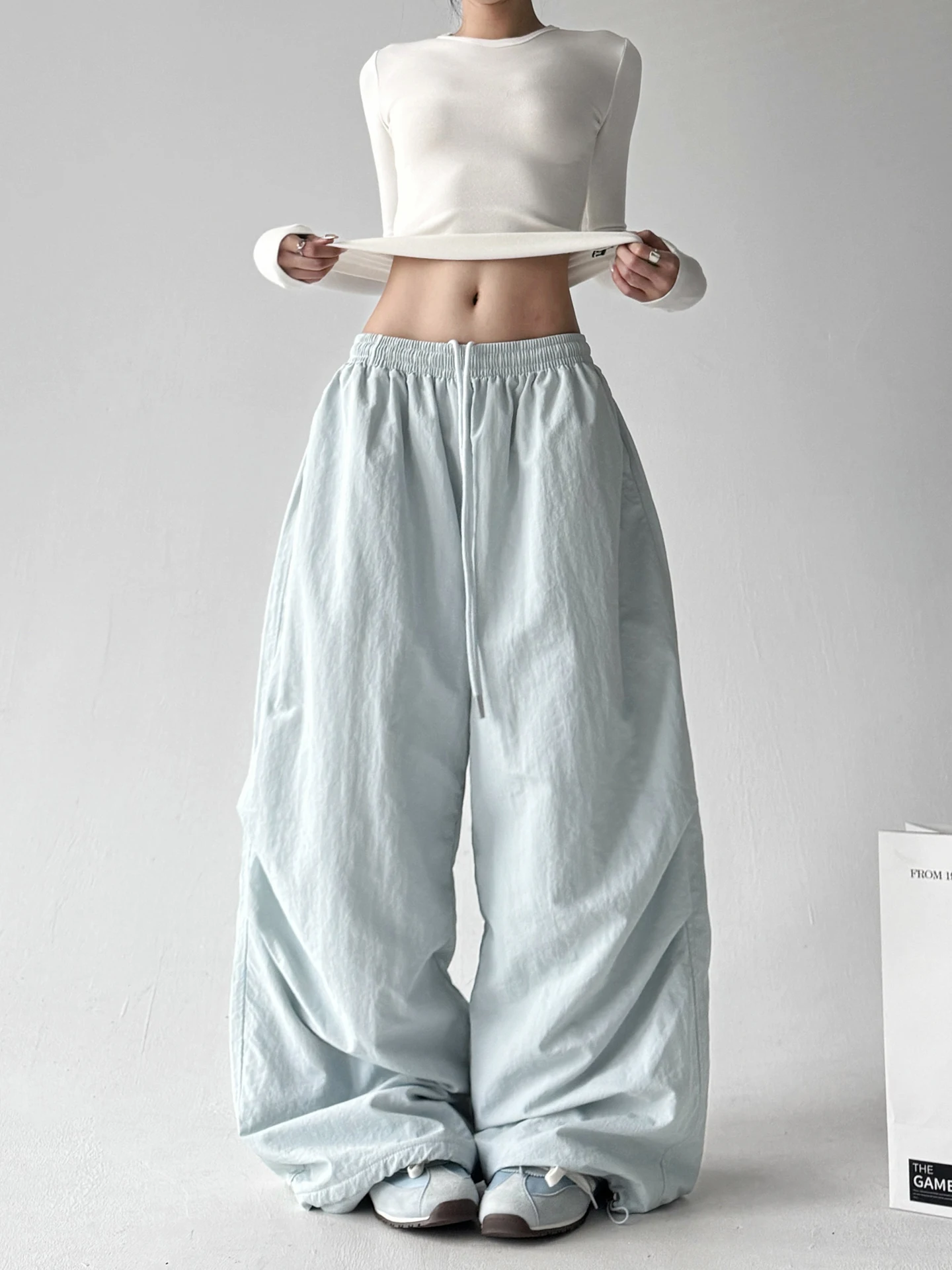 2025年冬新作 Sle レディース スキーパンツ ハイウエスト ルーズ ワイドレッグ カジュアル ブルー ラジースレ トラウザーズ 快適なナイロン生地