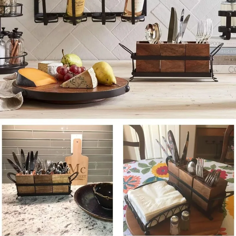 

Wooden Desktop , Solid Wood Cutlery Storage Organizer for Kitchen Countertop