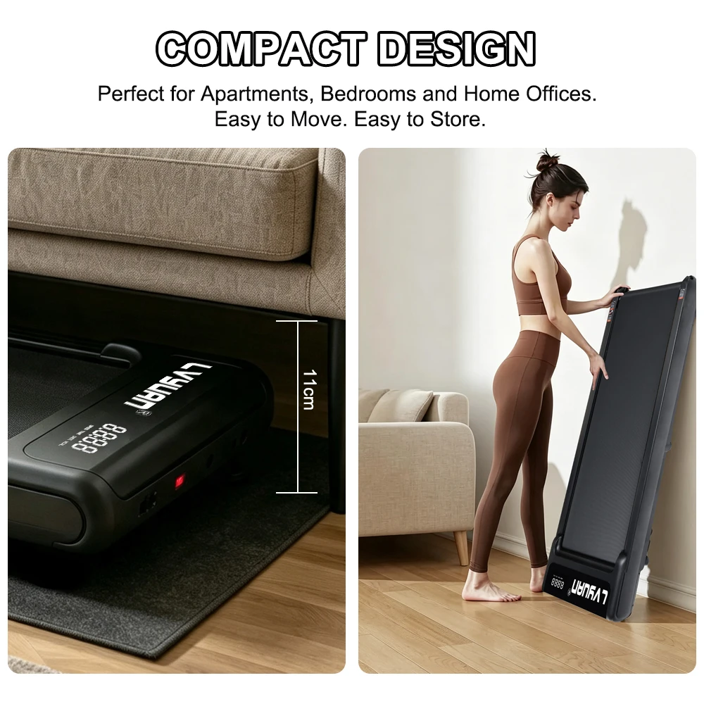 LVYUAN Walking Pad Treadmill 2HP Under Desk EQI_V5 Treadmill 6MPH Speed Foldable Portable Treadmill with Incline Function Remote Control LED Display Compact Running Machine for Home Office Walking Jogging Workout Fitness Equipment
