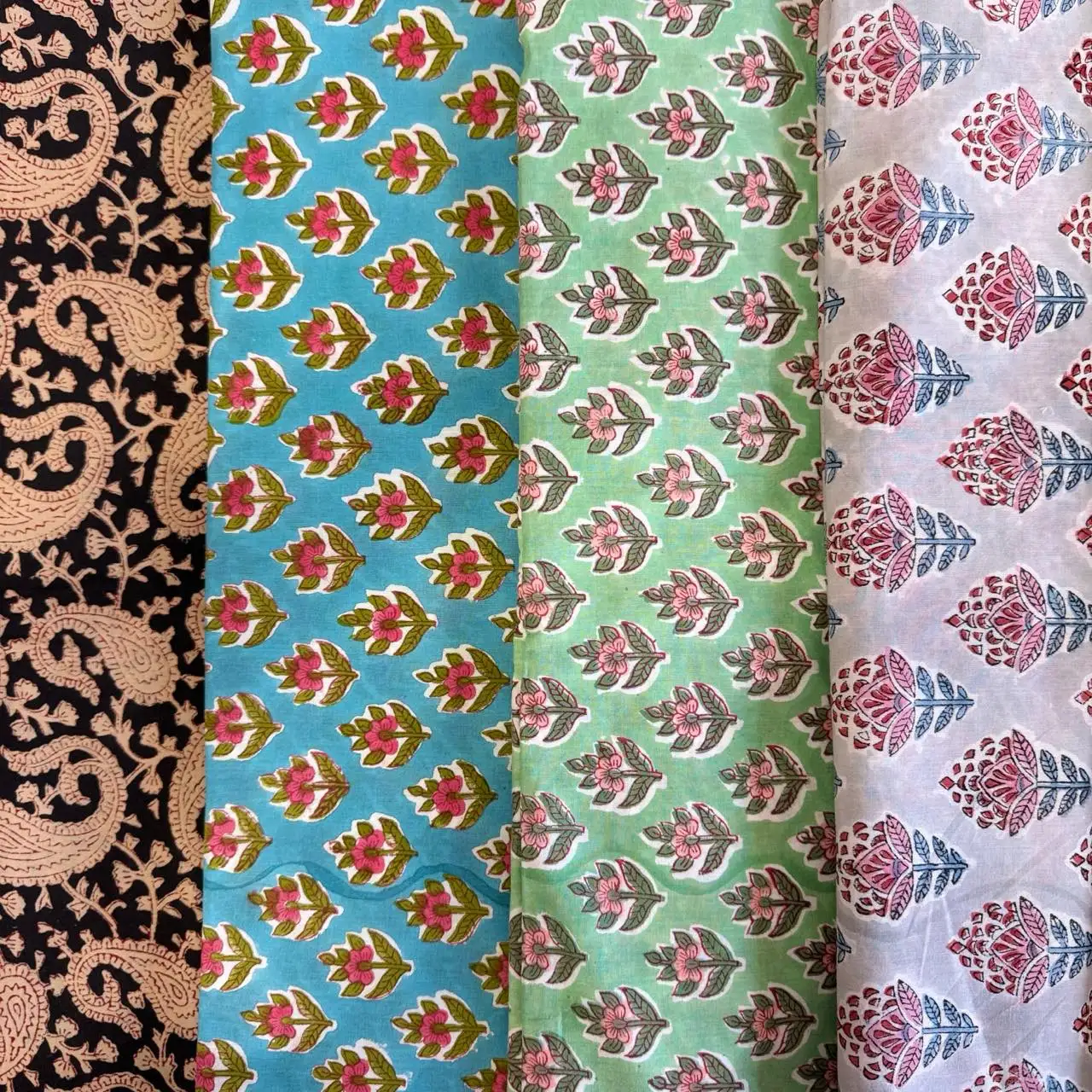 Hand-Embroidered Plant-Dyed Long-Staple Cotton Fabric Home Textiles Clothing Bag Indian Hand-Block Printing Cotton Drapery