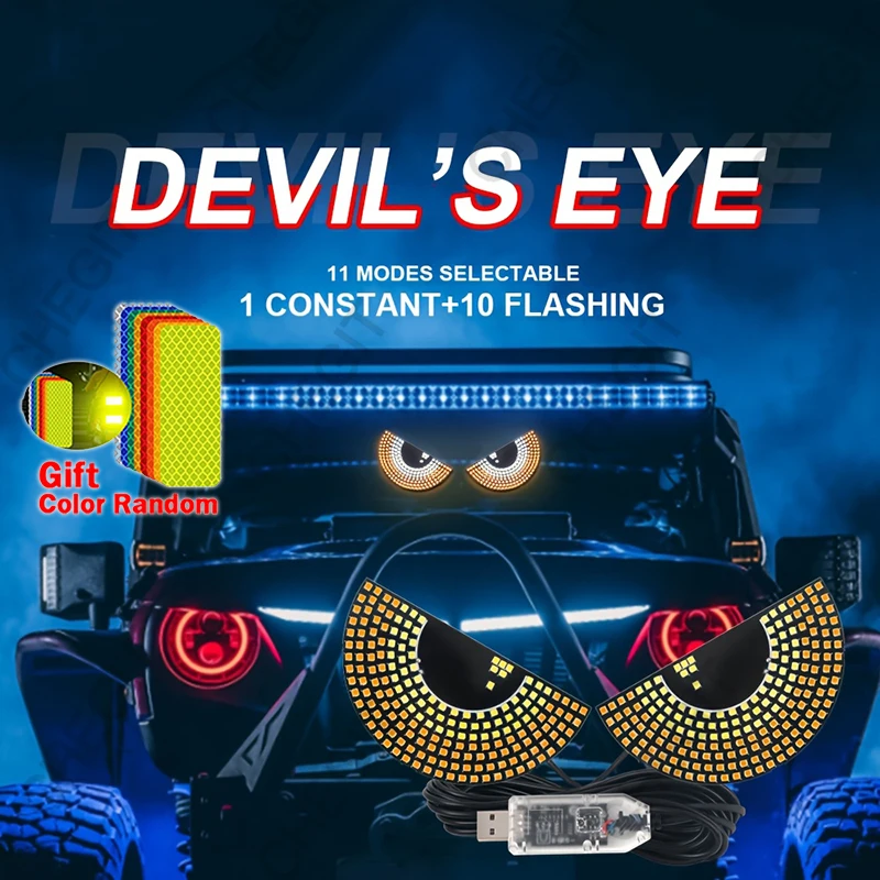 2Pcs Car LED Decorative Light Devil's Eye Rear Warning Light Red Devil Eye Atmosphere Light Auto Decoration Accessories