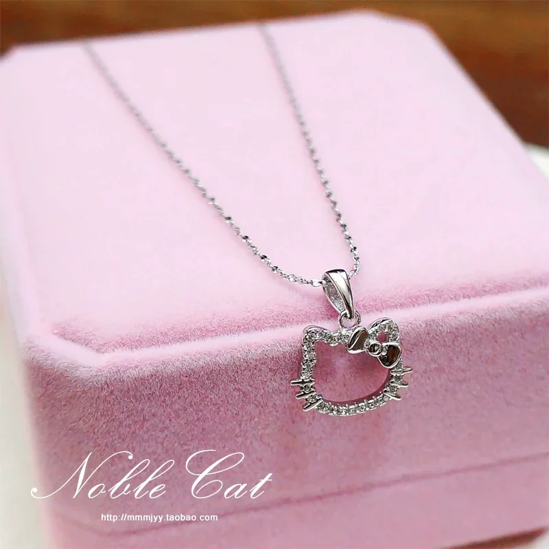 New Sanrio Hellokitty Anime Necklace Pearl Pendant Sterling Silver Girl Girlfriend Charms Clavicle Chain Jewelry Birthday Gifts