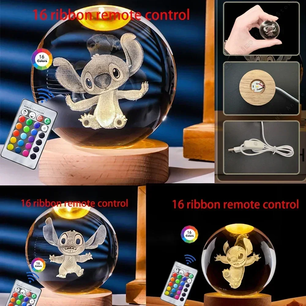 

5cm Lilo and Stitch Disney Unique 3D Crystal Ball Lamp LED Luminous Crystal Ball Night Light Glass Children's Birthday Gifts Toy