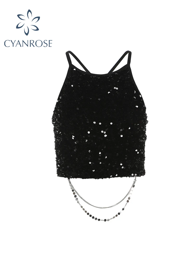 

Women Black Gothic Crop Top Vintage Y2k 90s Aesthetic Camisole Sequins Corset Top Sleeveless Emo Vest 2000s Clothes Summer 2024