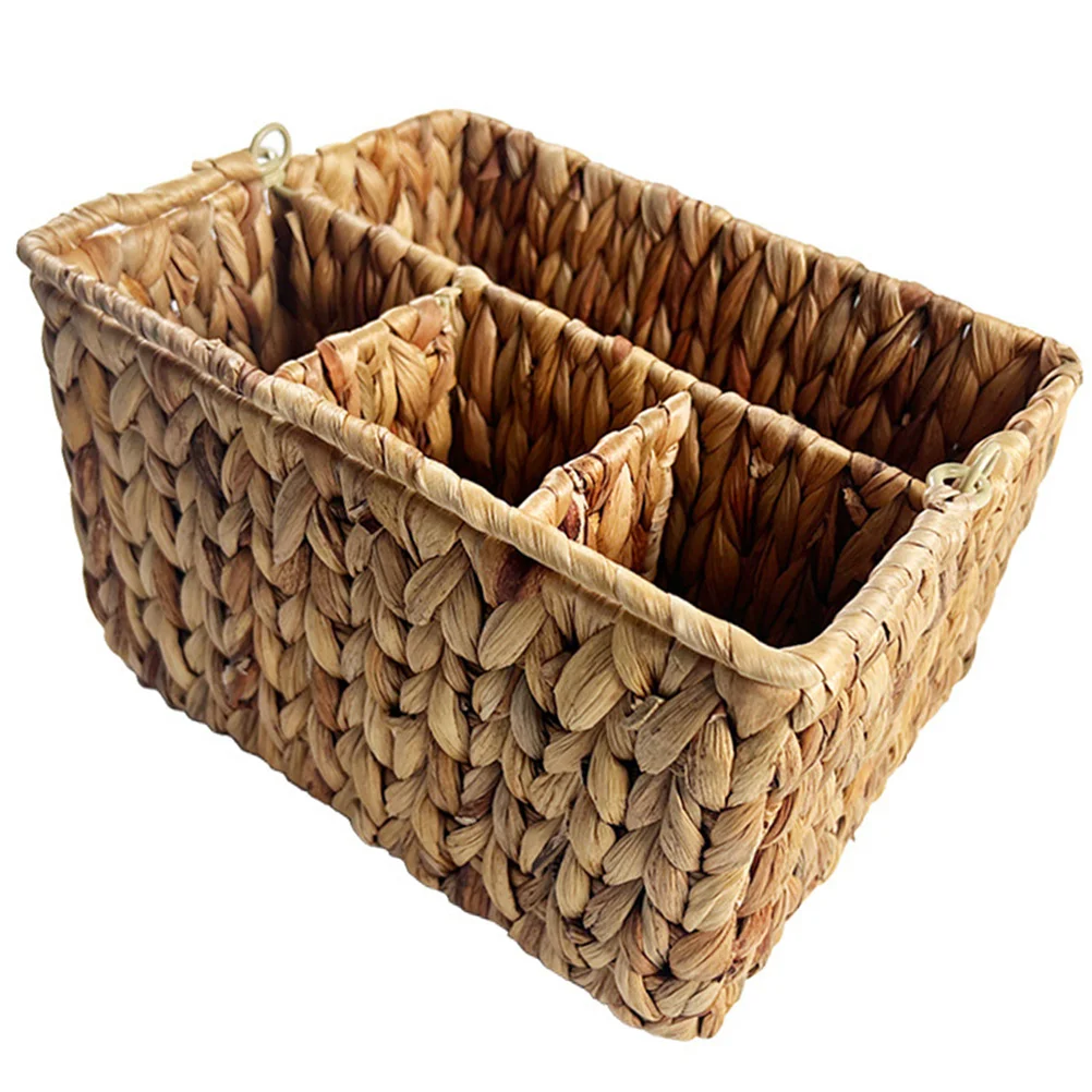 

Woven Multi-Compartment Cutting Storage Basket Folding Handle Utensil Organizer Kitchen Dining Table Holder