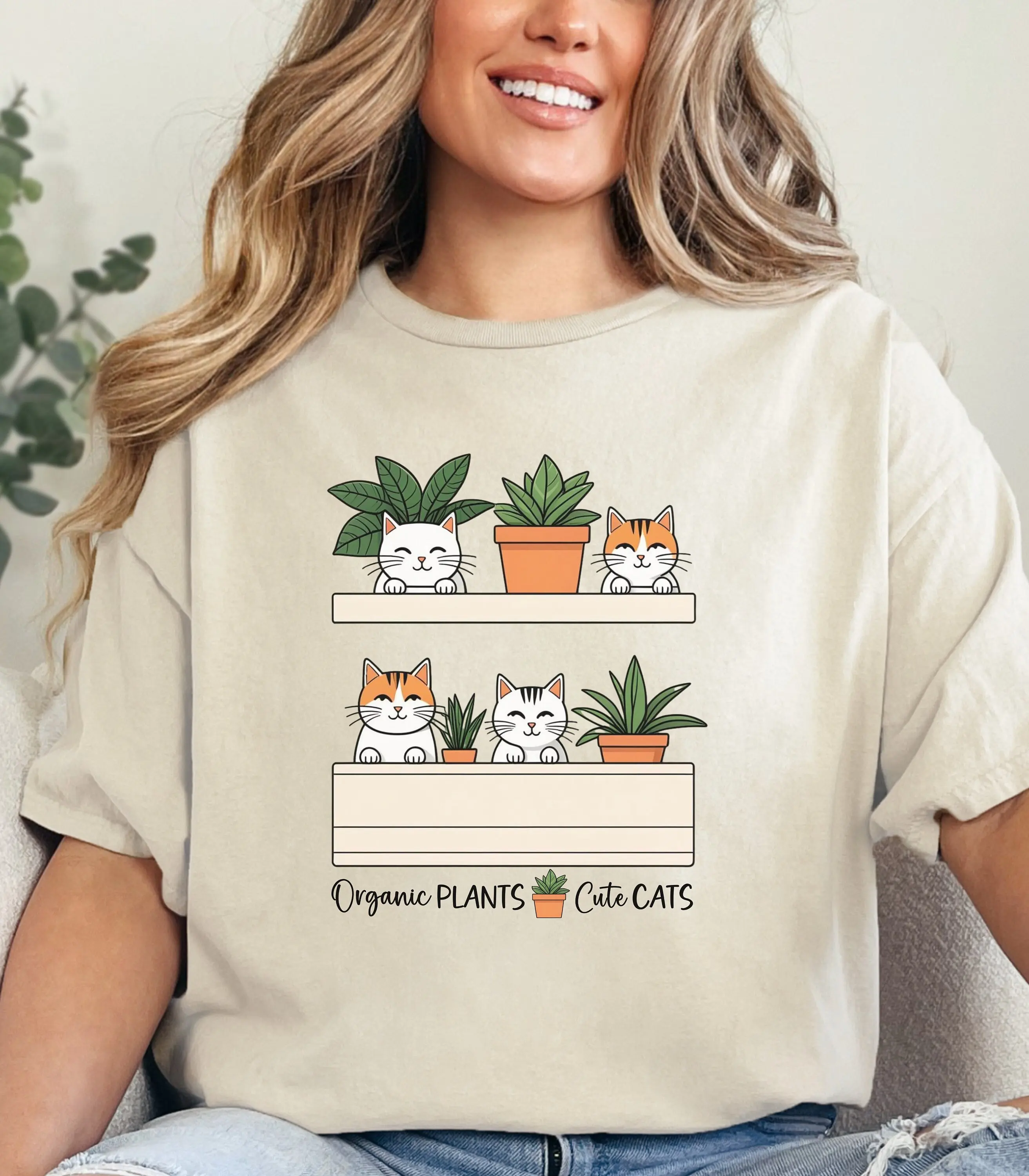 Cute T Shirt Organic Plants Houseplants Cats Cotton Perfect For Cat Lovers And Gardening Enthusiast