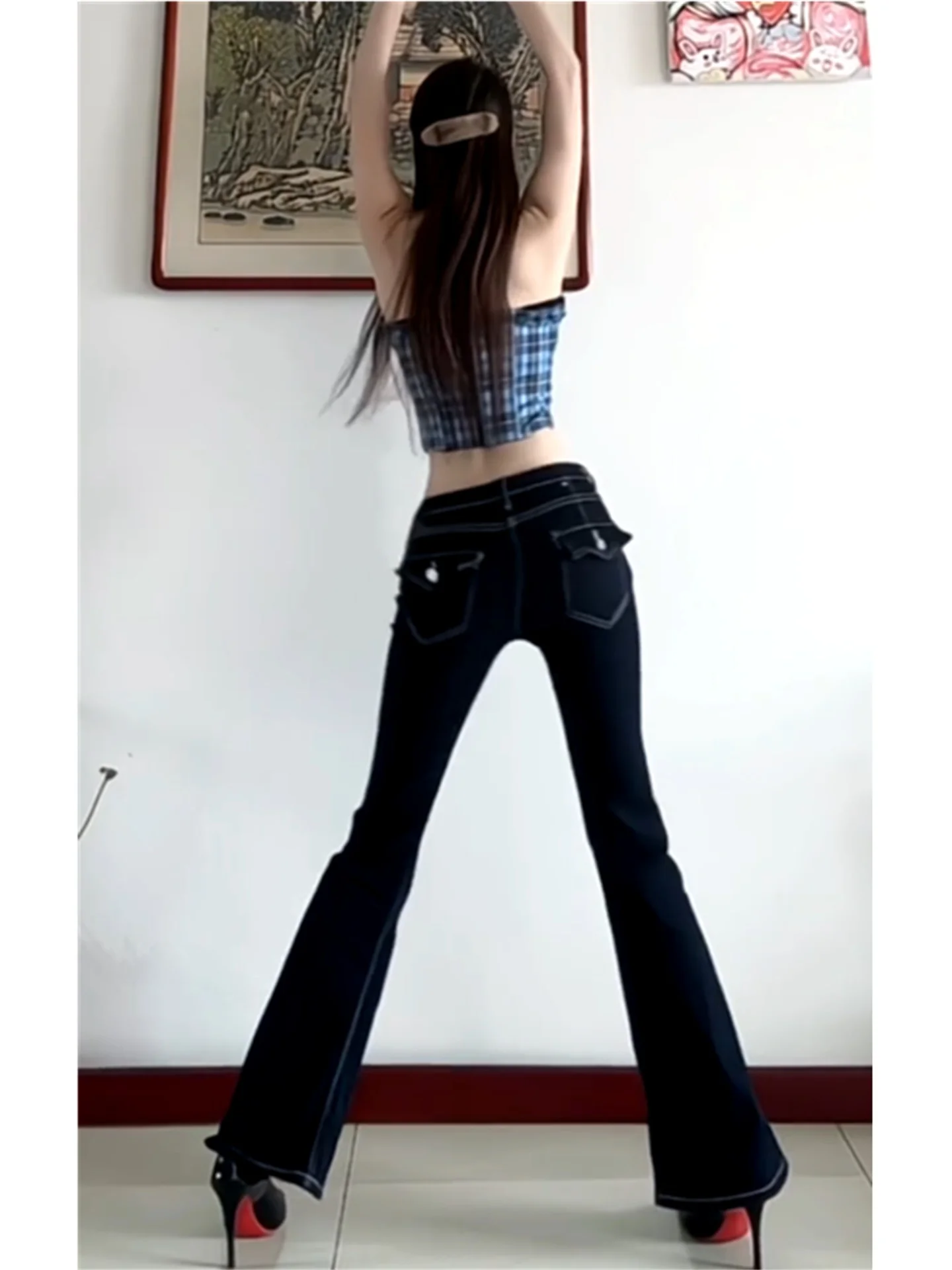 

Retro American Hot Girl Low Waist Flared Jeans Women's Spring Slimming Long Tight Floor-Length Pants Casual Cotton Denim